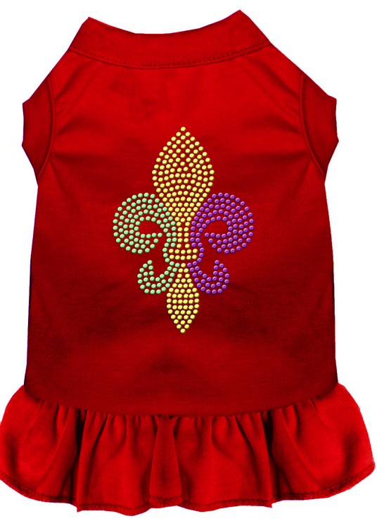 Mardi Gras Fleur De Lis Rhinestone Dress Red XS